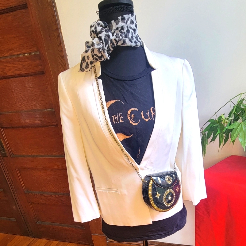 David Lawrence-Cropped Women's White/Cream Blazer 3/4 Sleeves-Size 10